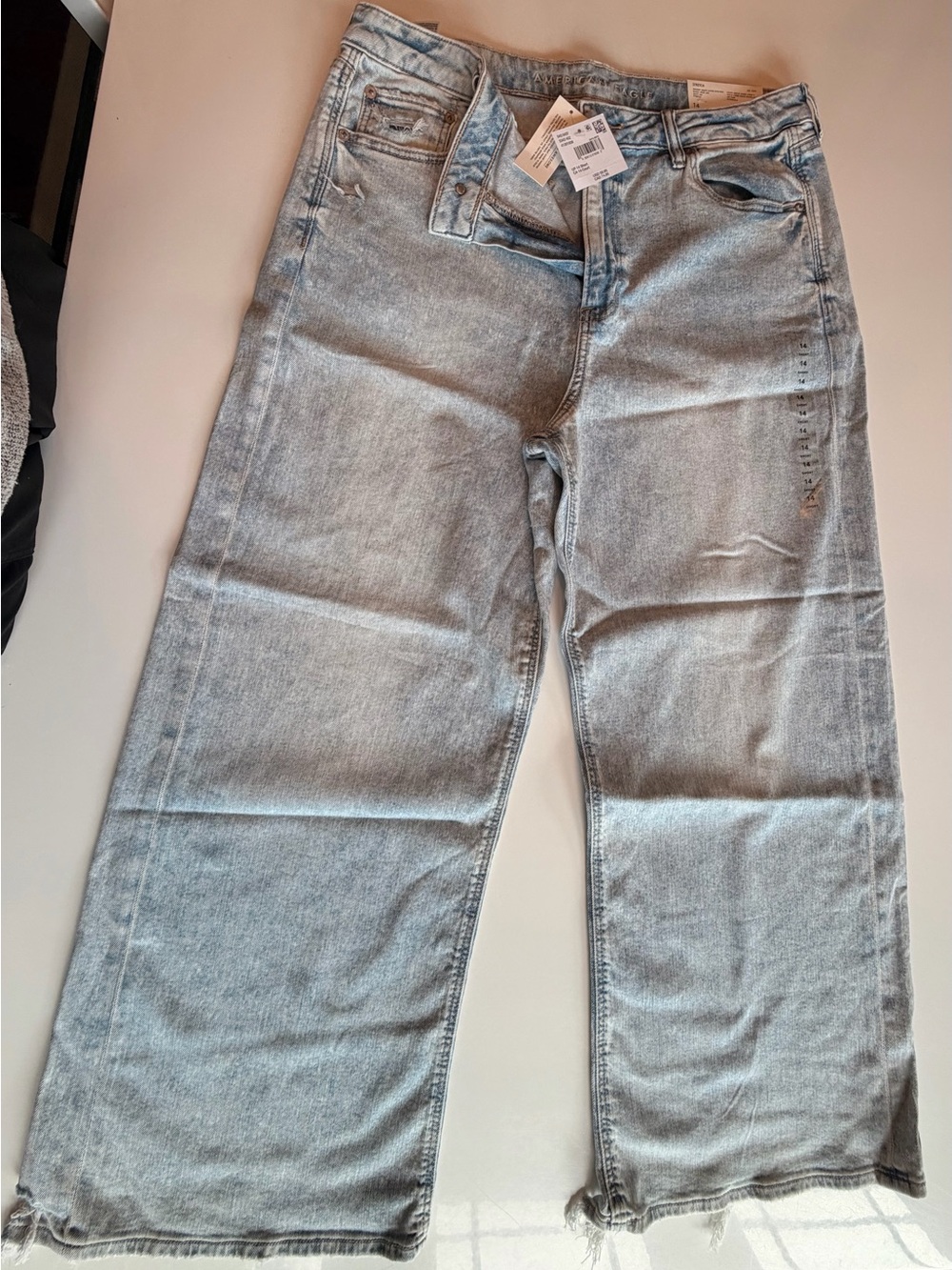 Womens American Eagle Outfitters Light Gray Wide-Leg Jeans